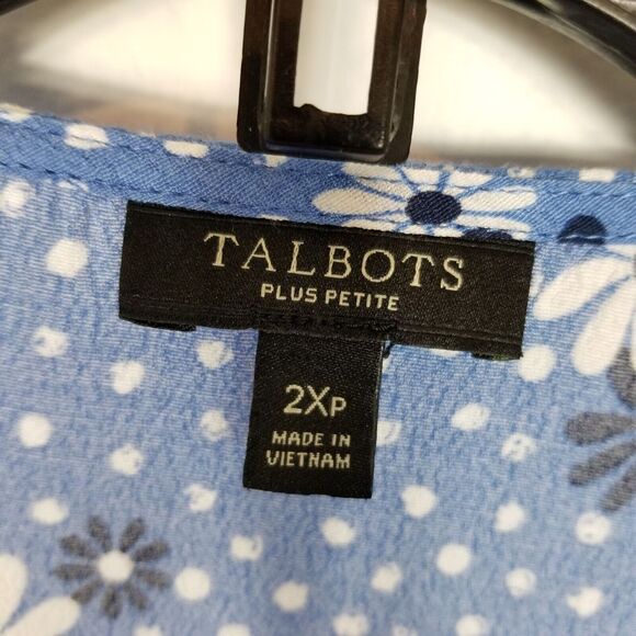 Talbots Women Plus Floral Wrap Blouse Top Size 2X Petite Blue Long Sleeve - Picture 5 of 6